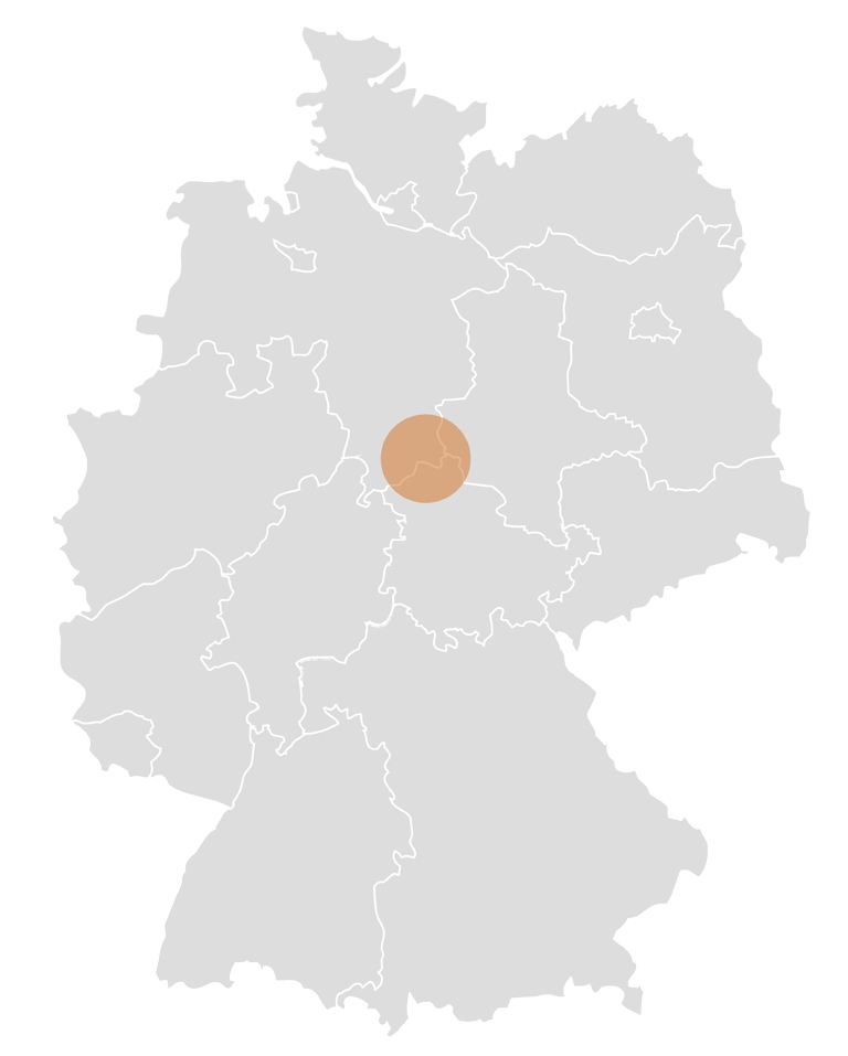 Deutschlandkarte mit orangenem Punkt, welcher den Harz markiert